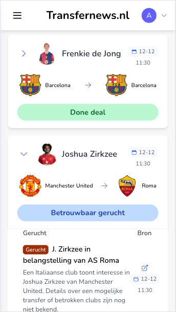 TransferNews details weergave